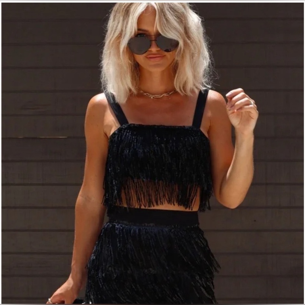 Fancy rodeo sequin fringe crop top